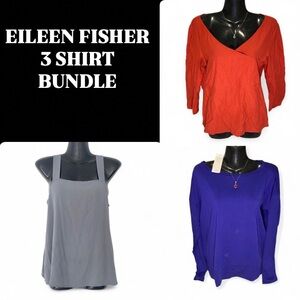 Eileen Fisher Orange Red, Gray & Purple Three-Piece Top Bundle SZ XS-M